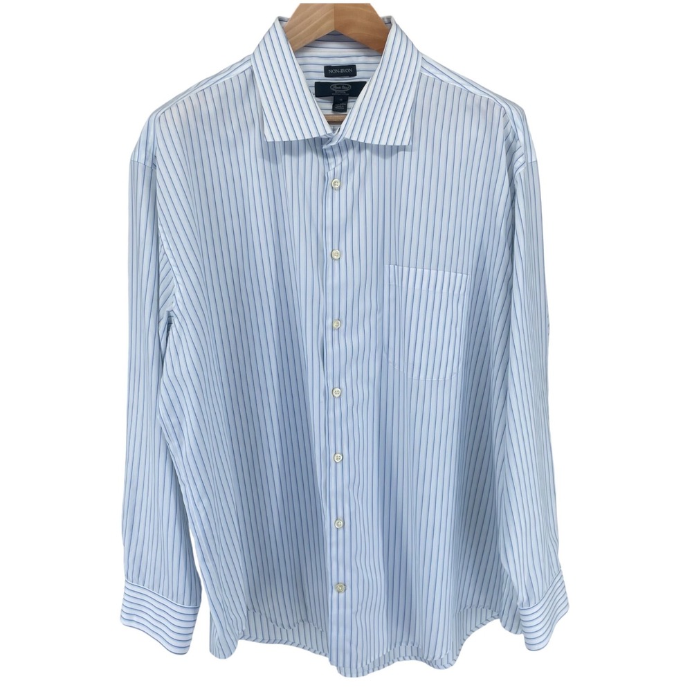 NWOT Pronto Uomo Platinum Dress Shirt 19 34/35 Blue White Stripe Egyptian Cotton